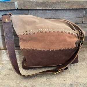 Anabaglish Sundance Colorblock Tan Brown Leather Suede Handbag Shoulder Purse